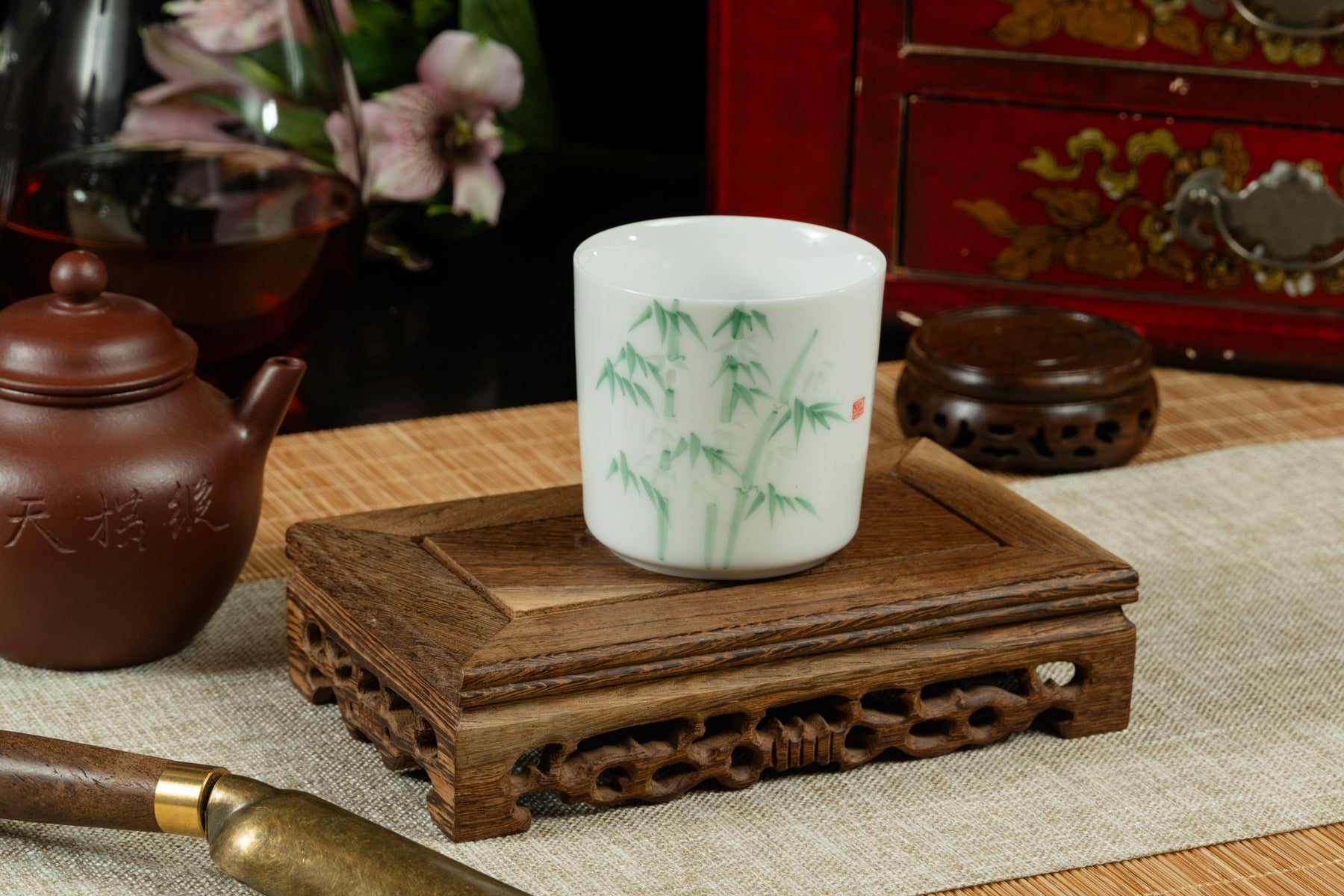 Bamboo Yingqing Jade Porcelain Tea Cup 竹玲瓏影青玉瓷品茗杯