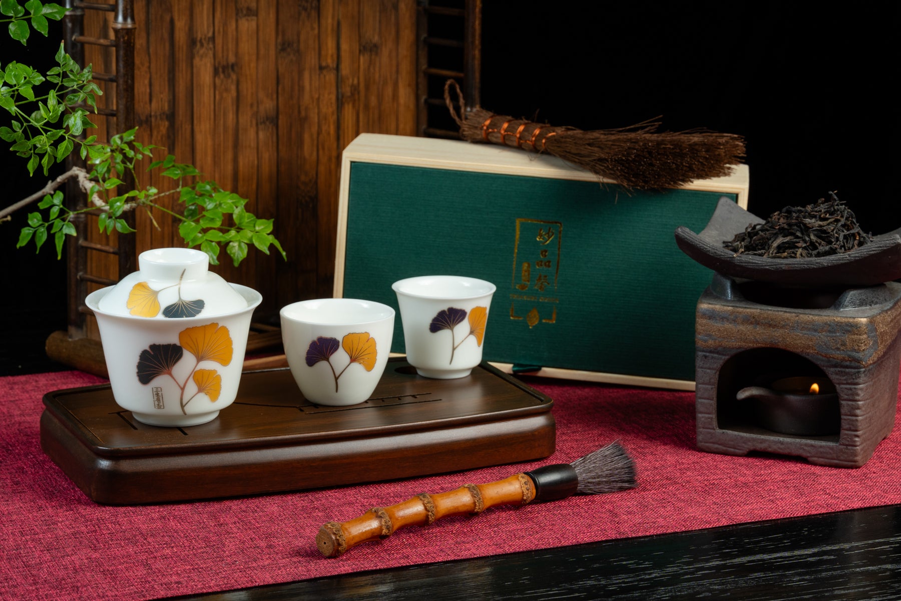 Ginkgo Dancing Gaiwan Two Cup Set 羊脂玉瓷 蓋碗兩杯套裝
