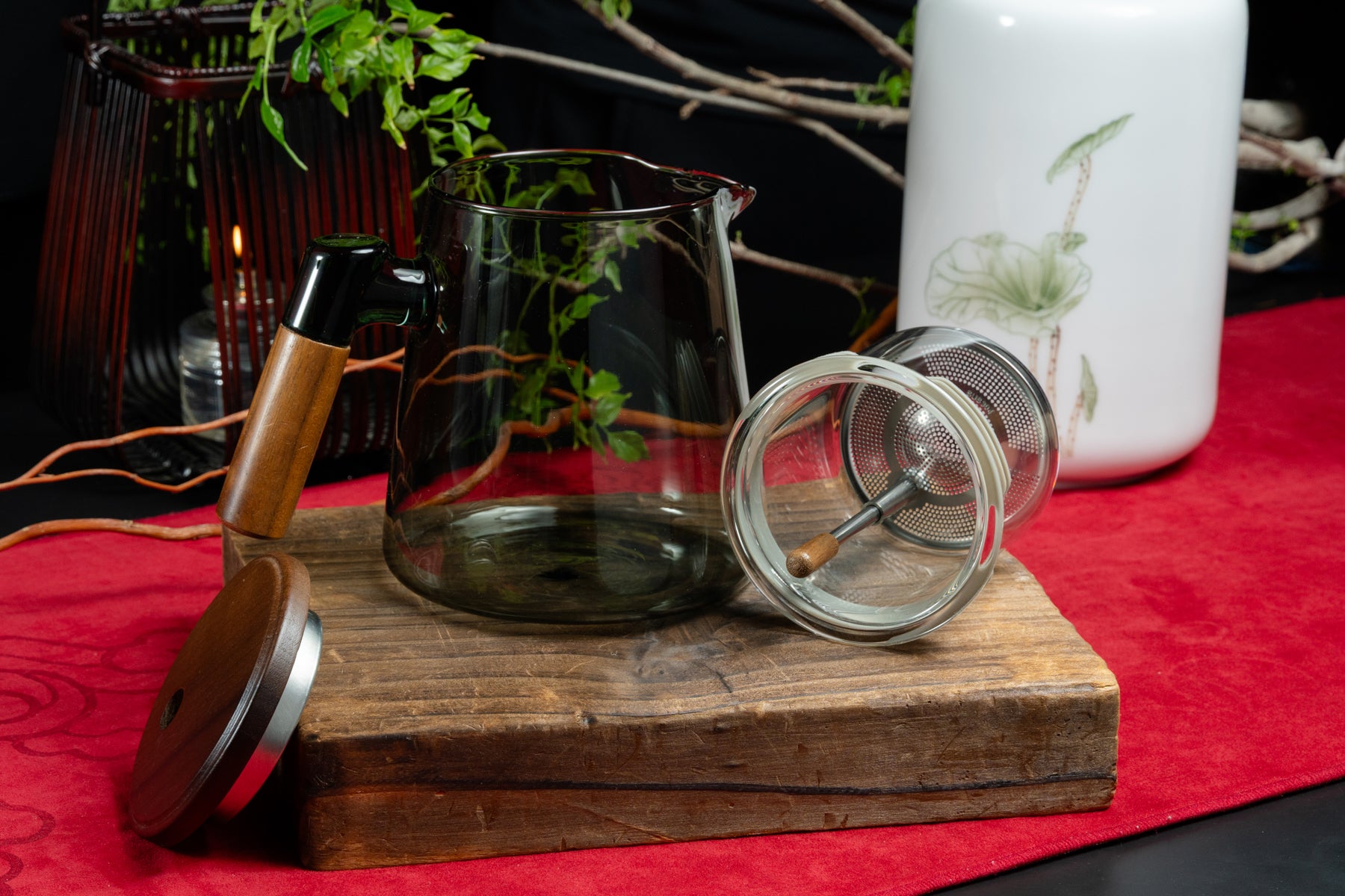 Smoky Grey Walnut Teapot with Glass Infuser 全玻璃煙灰胡桃木壺