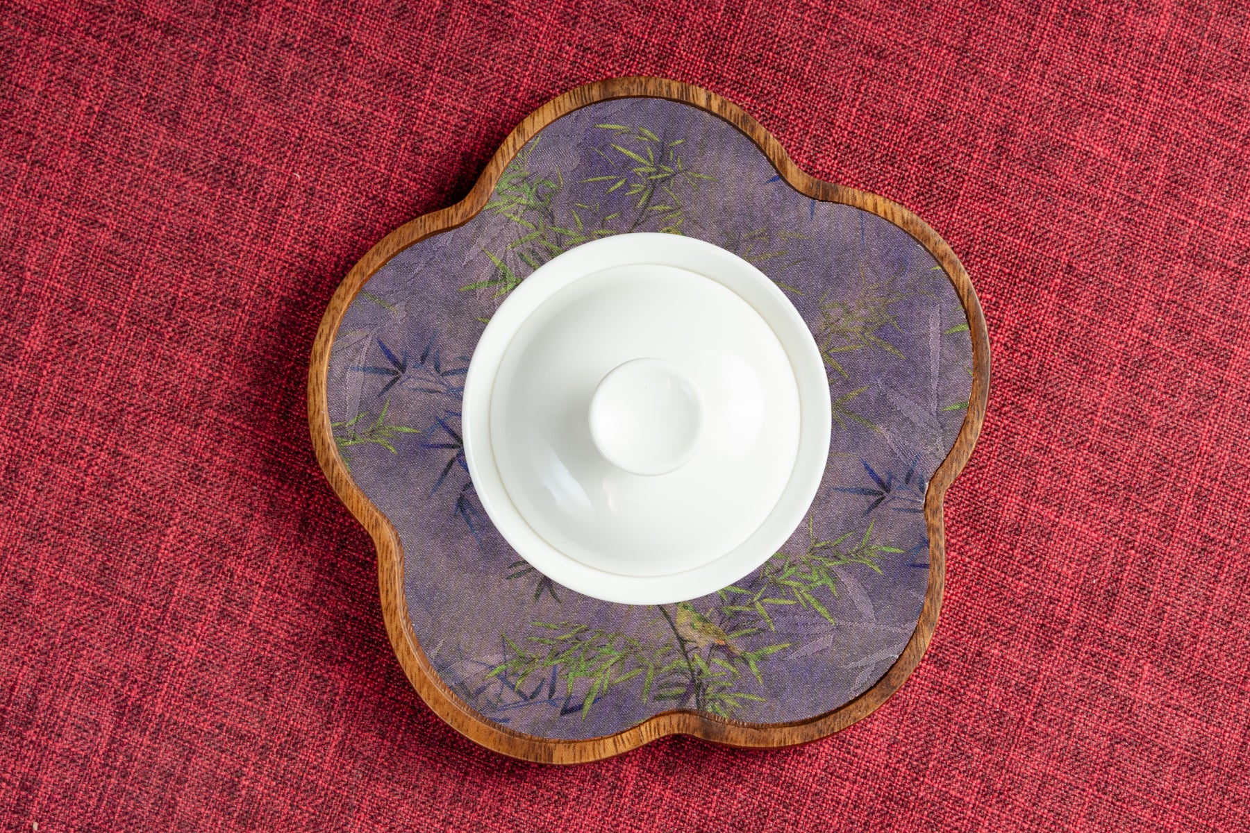 Walnut Wood Tea Tray - Five Blessings 胡桃木茶承 - 五福