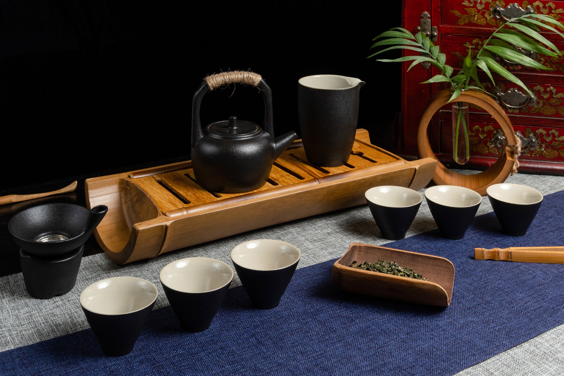 Retro Raised Handle Full Teapot Set Black 復古黑提梁茶具