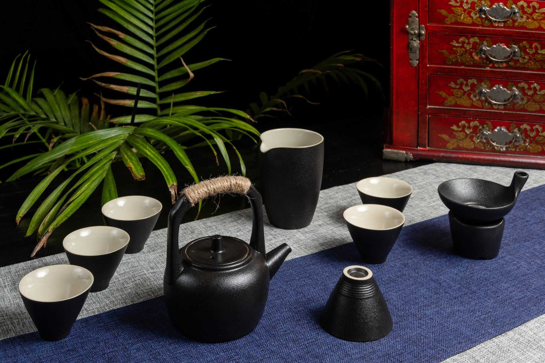 Retro Raised Handle Full Teapot Set Black 復古黑提梁茶具