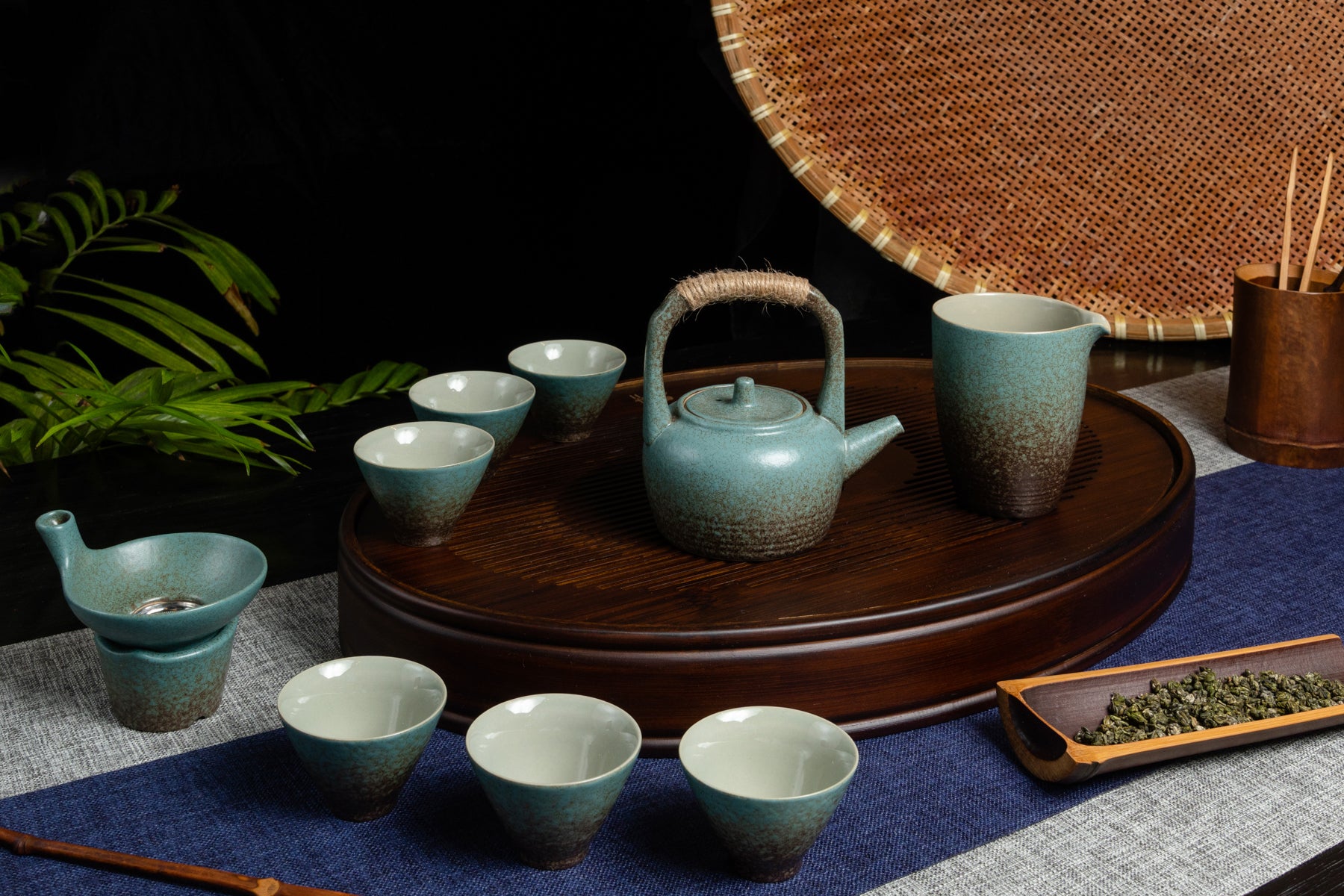 Retro Raised Handle Full Teapot Set - Green 復古綠提梁茶具