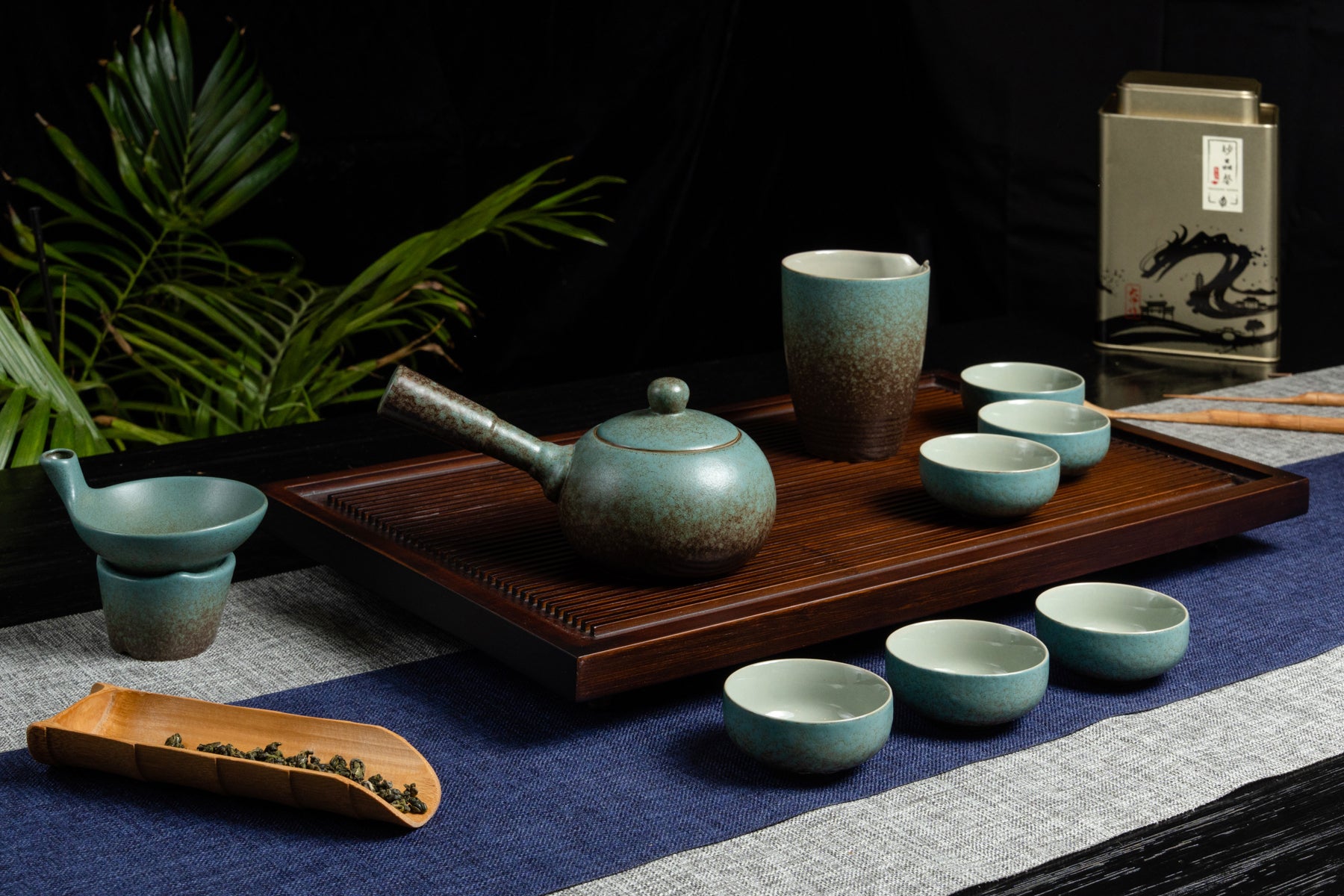 Retro Side Pour Teapot Set-Green 復古則把綠茶具
