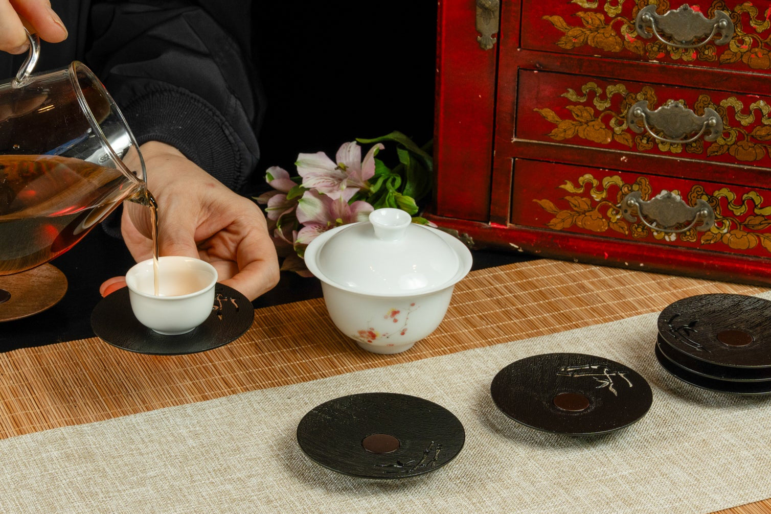 Tea Ceremony Coaster 禪意茶杯墊 - Matte Black