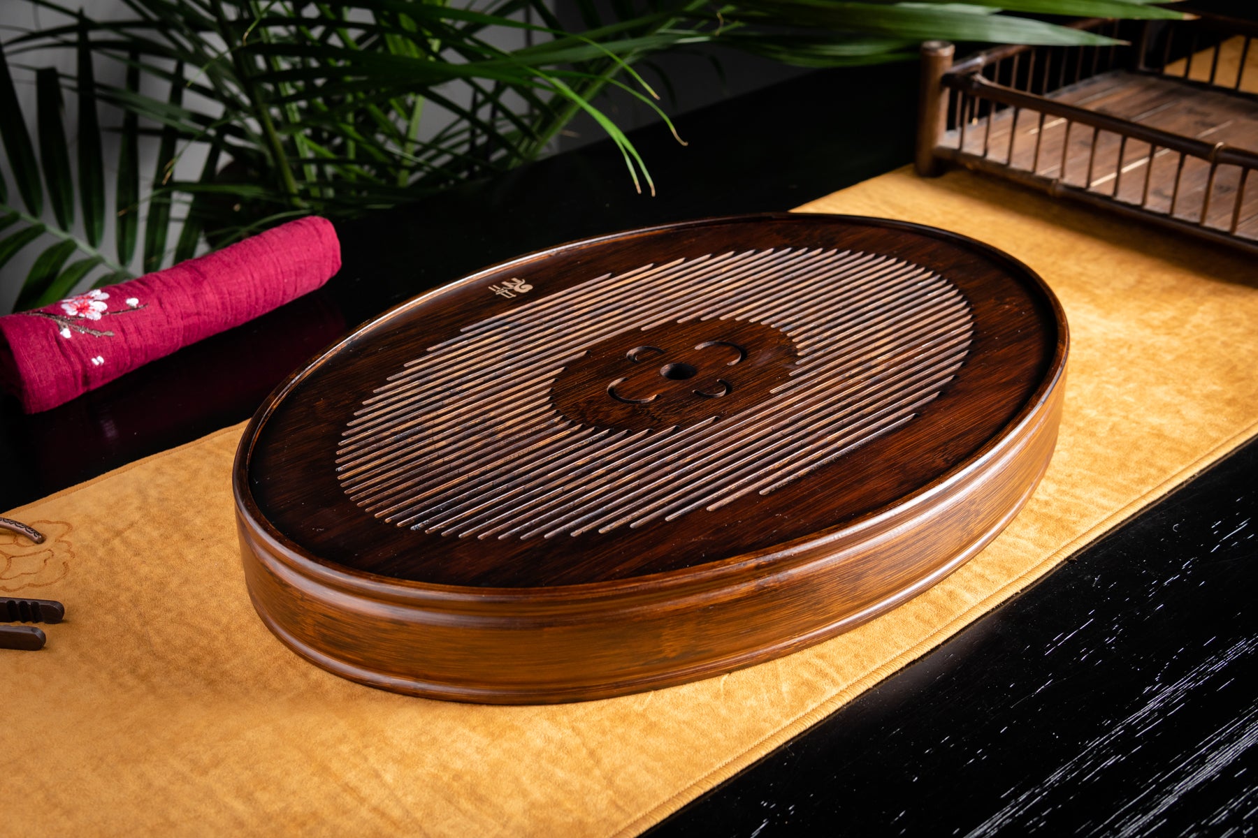 Fortune Heart Aged Bamboo Tea Tray (L)