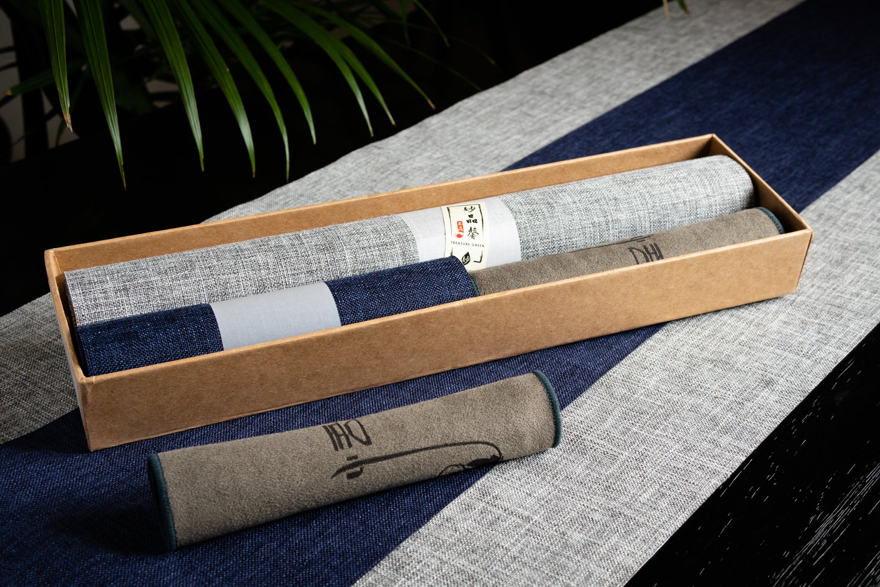Ceremonial Tea Table Runner Set - Linen (Indigo)