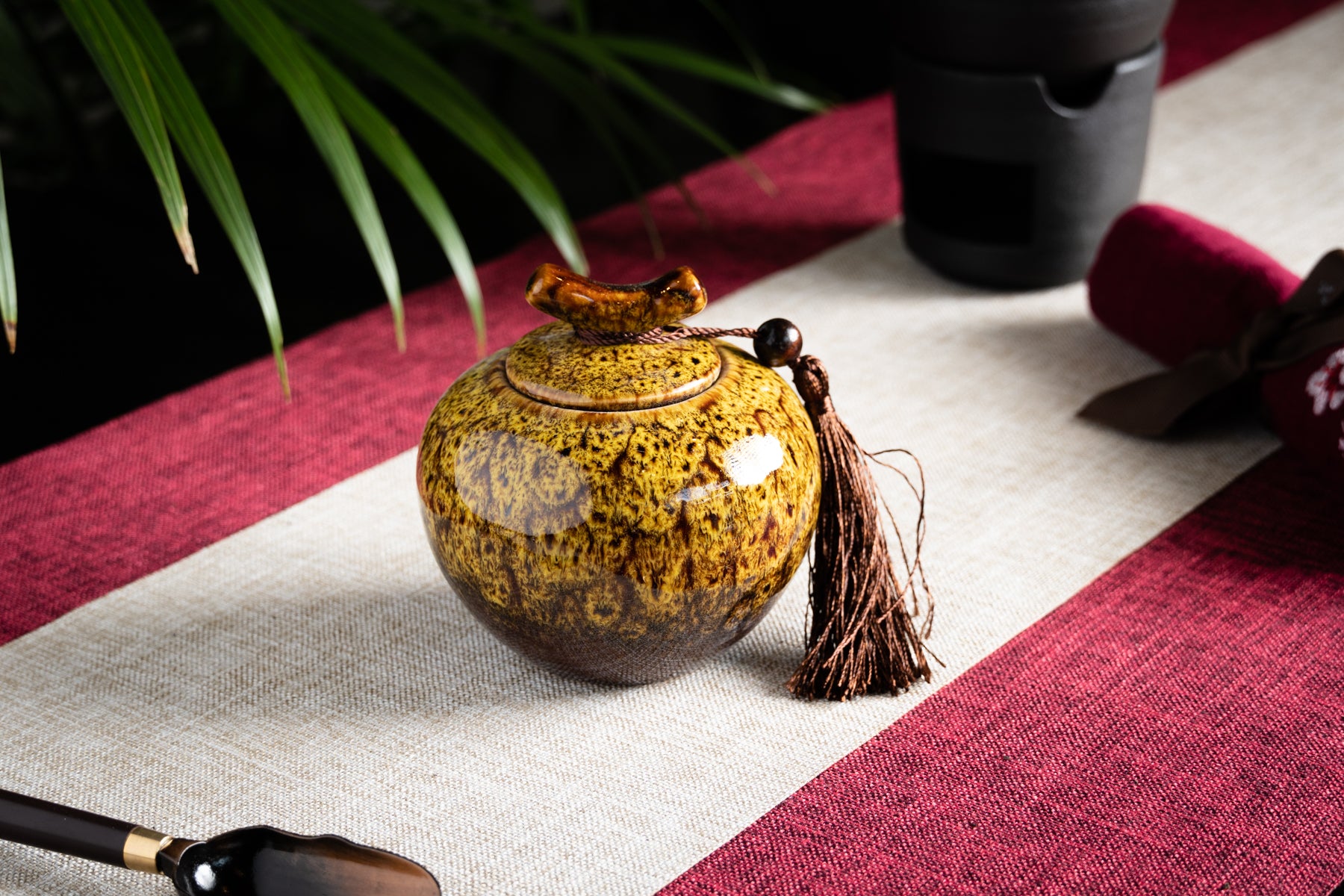 Porcelain Branch Small Yellow Brown Canister (Caddy)