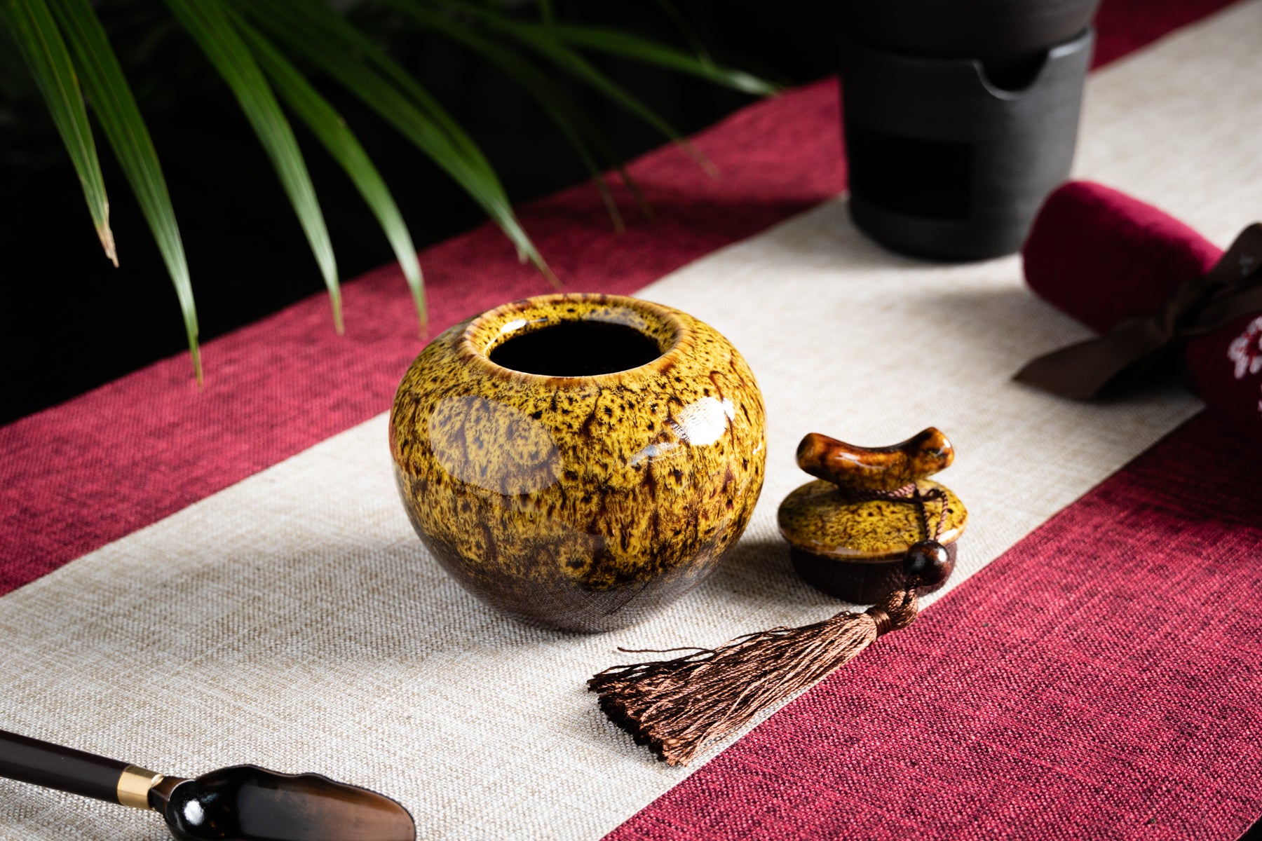 Porcelain Branch Small Yellow Brown Canister (Caddy)