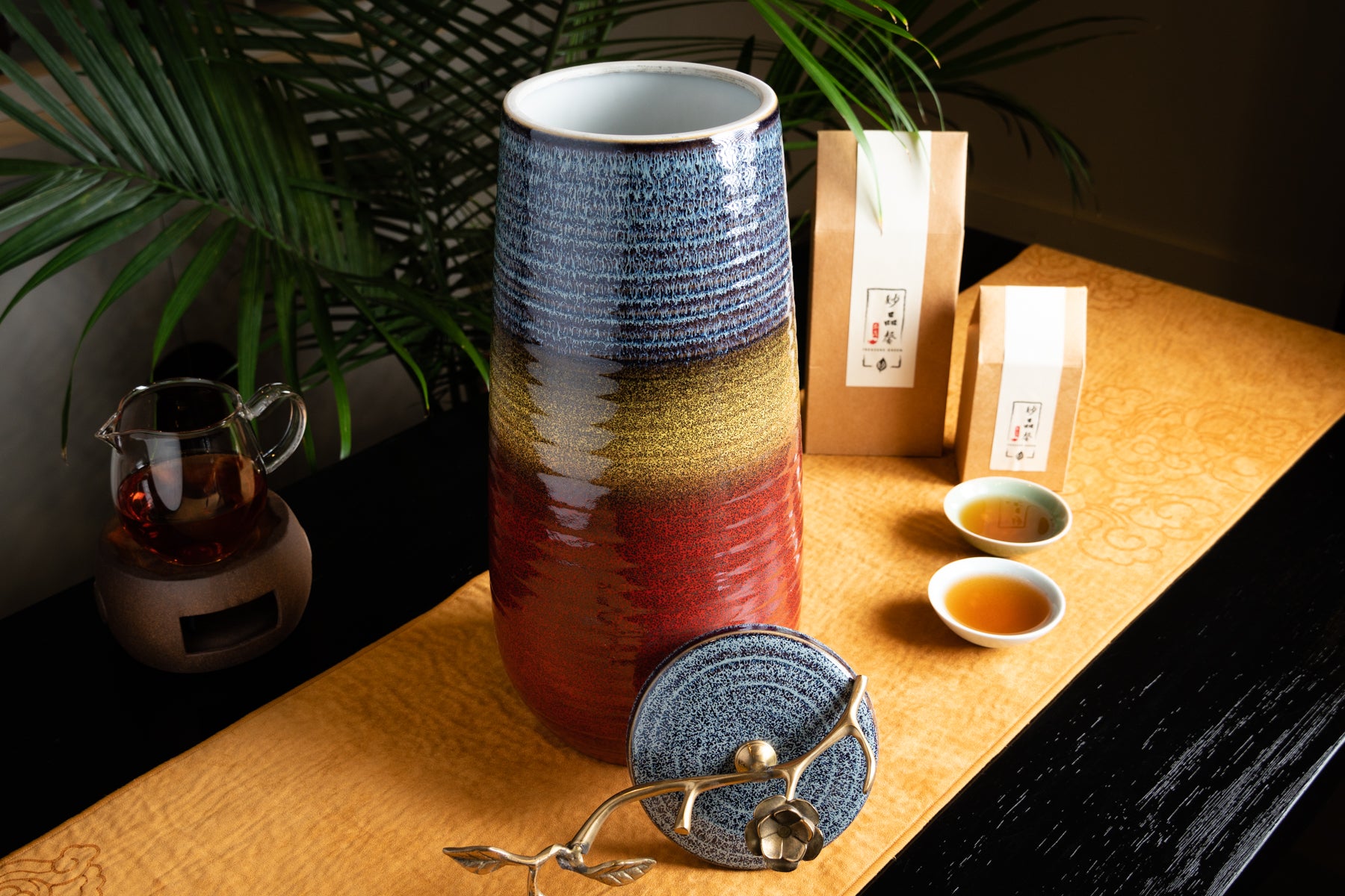Tri Colour Brass Leaf Handle Canister (Caddy)