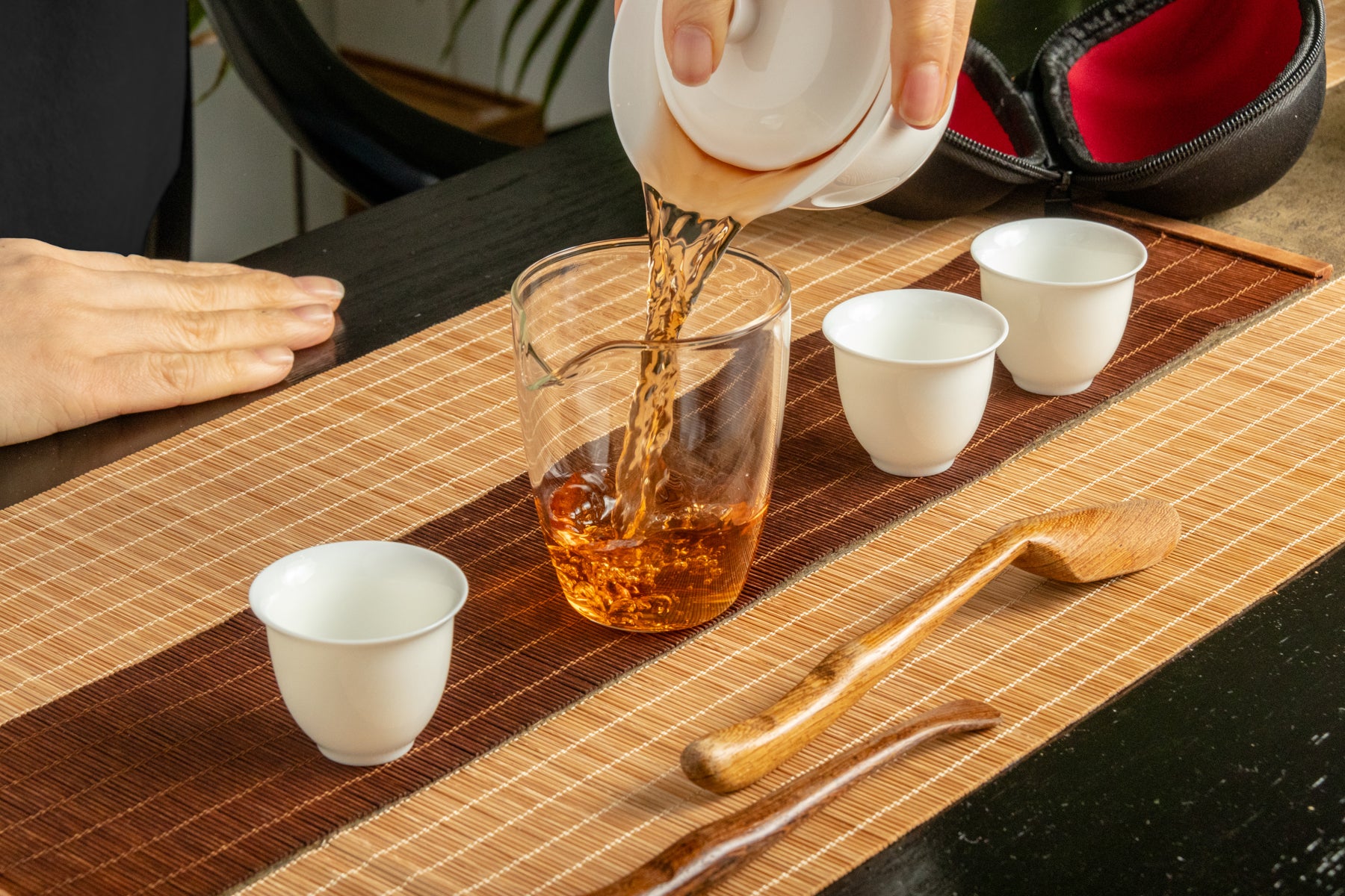White Jade Travel Tea Set 6 Pieces Set With Hard Shell Case