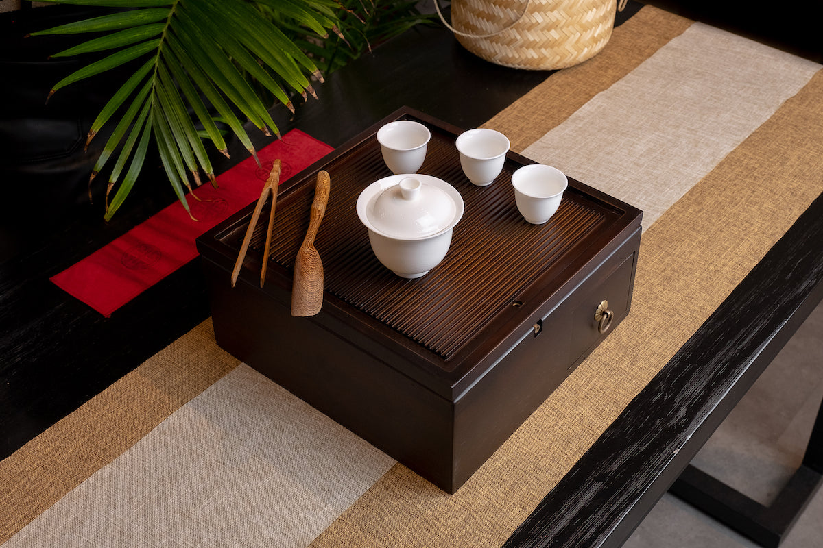 Square Dynasty Tea Tray 胡桃色竹制收纳盒茶盘-四方