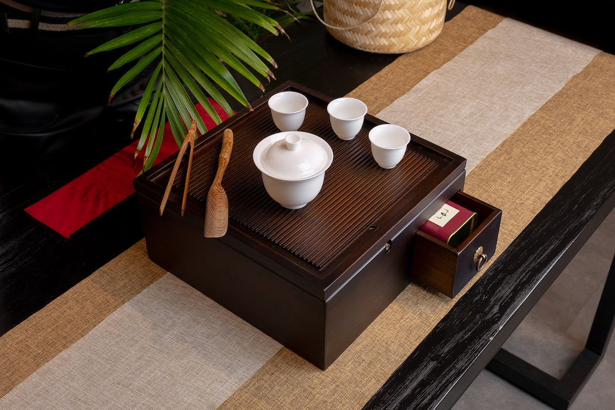Square Dynasty Tea Tray 胡桃色竹制收纳盒茶盘-四方