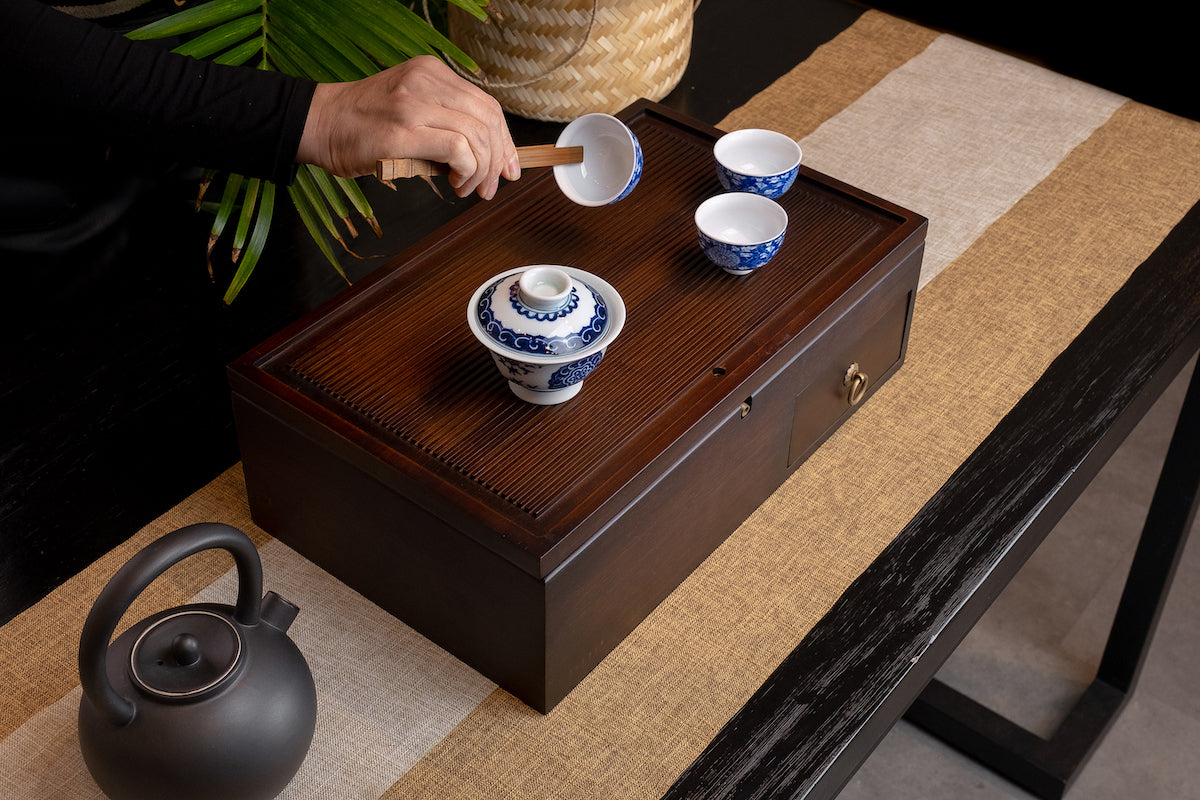 Long Dynasty Tea Tray 胡桃色竹制收纳盒茶盘-長方
