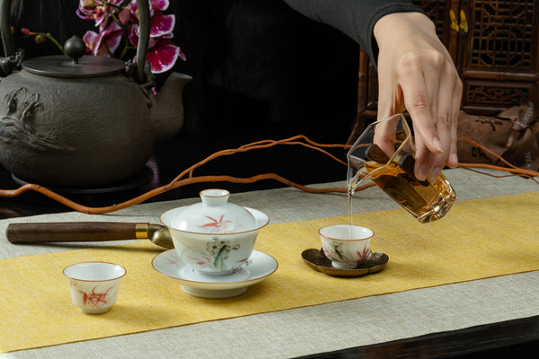 Ceremonial Tea Table Runner Set - Linen (Light Beige with Yellow)
