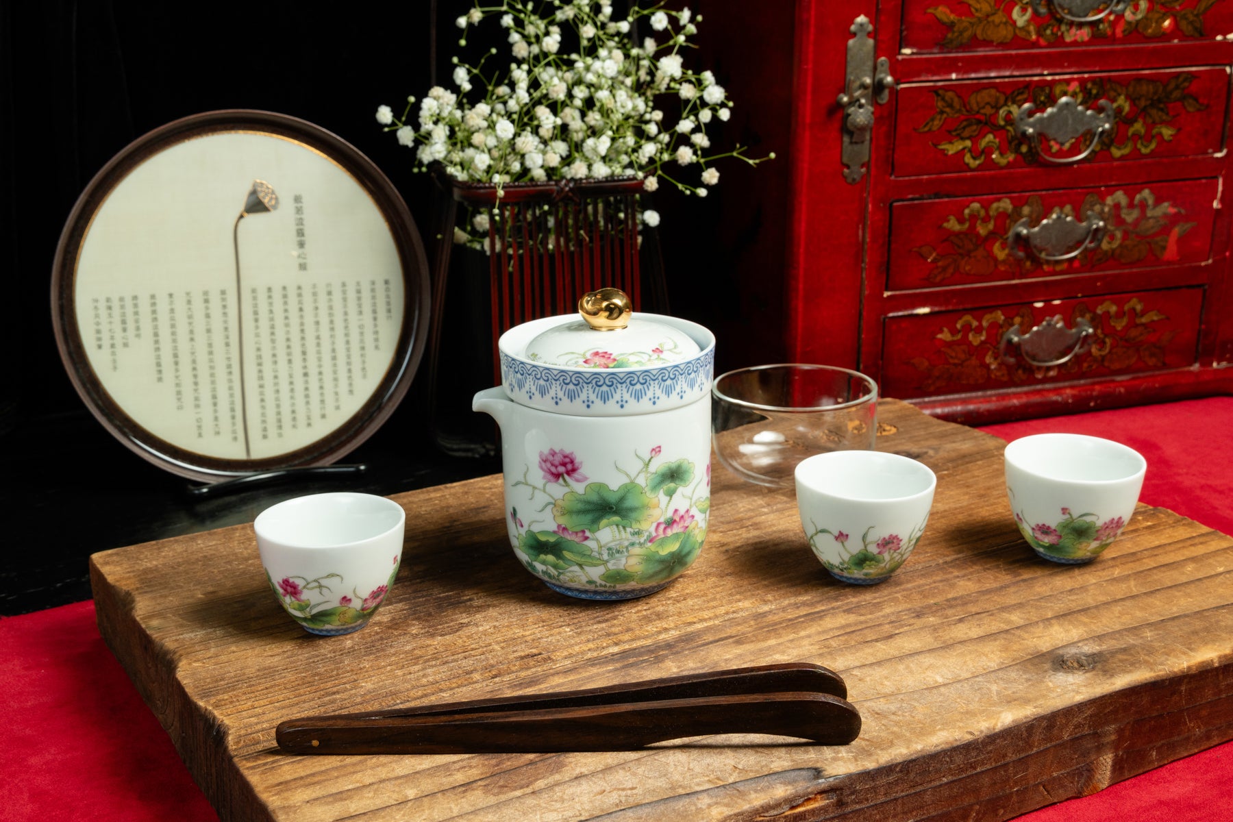 Lotus Beauty Enamel Finished Tea Set 琺瑯彩荷荷美旅行套裝