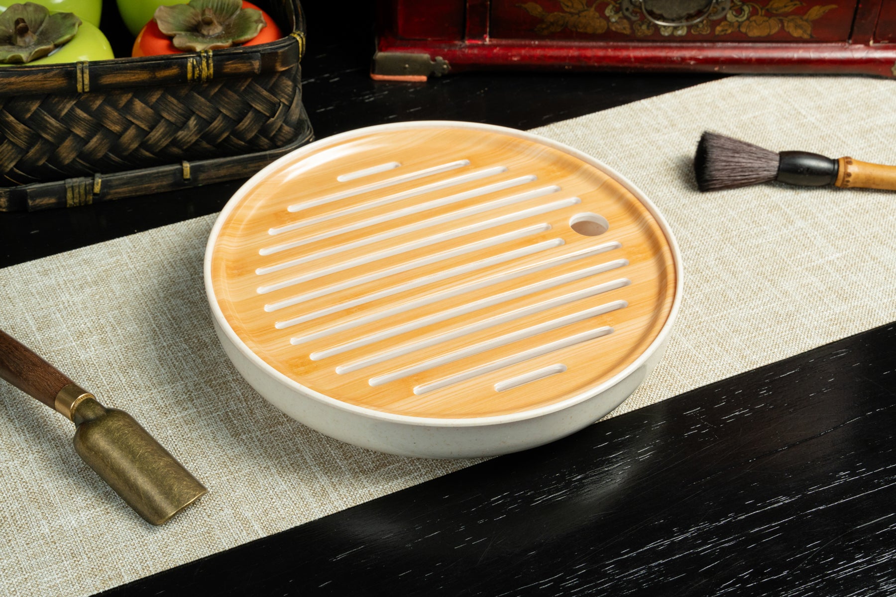 Bamboo Melamine Round Tea tray (S) 竹絞密胺茶盤 (小)