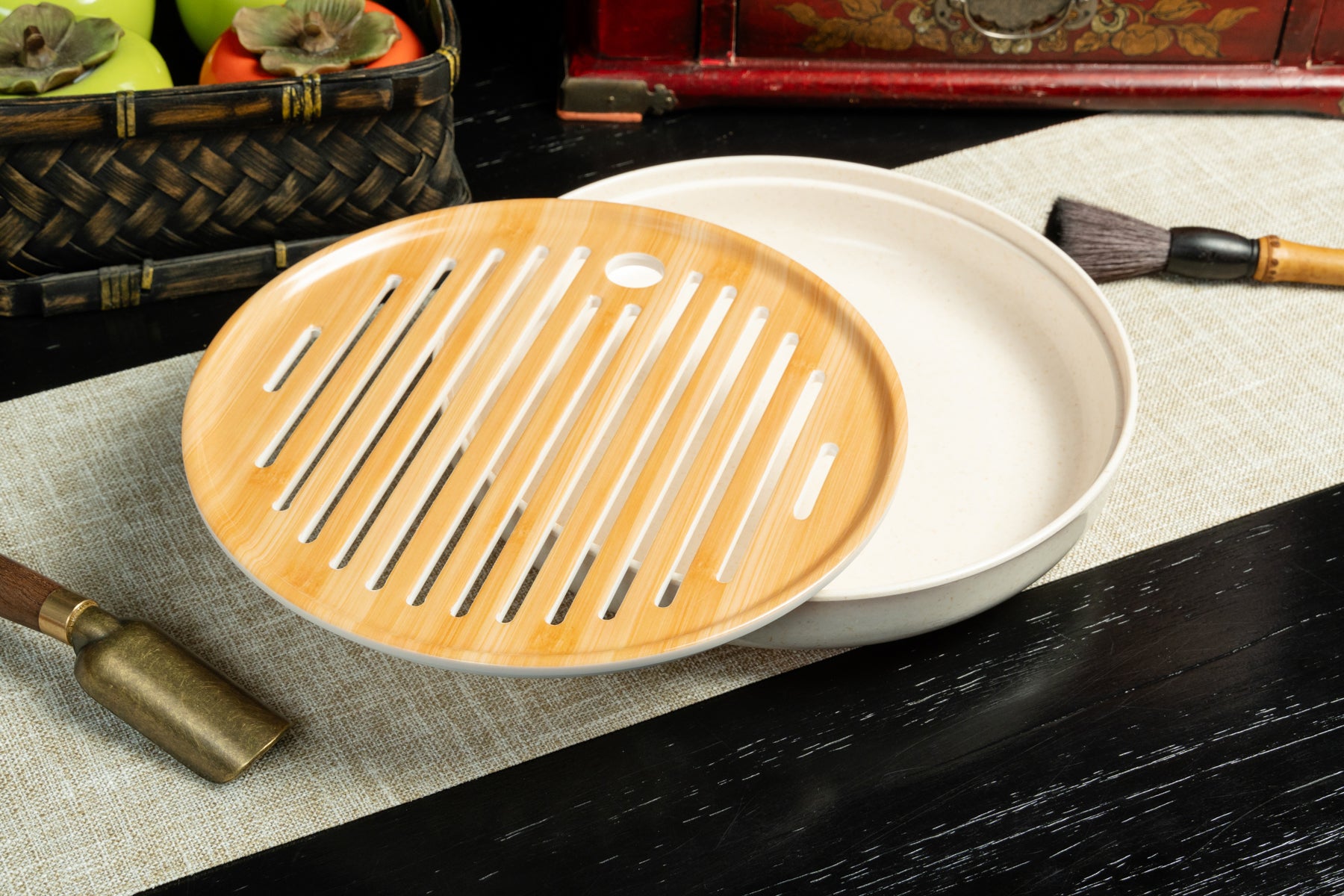 Bamboo Melamine Round Tea Tray (S) 竹絞密胺茶盤 (小)