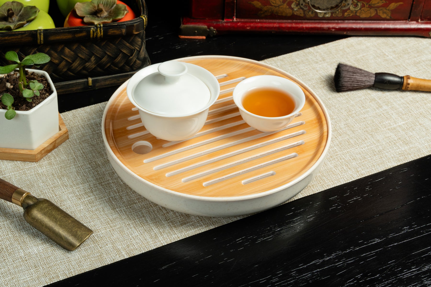 Bamboo Melamine Round Tea Tray (S) 竹絞密胺茶盤 (小)