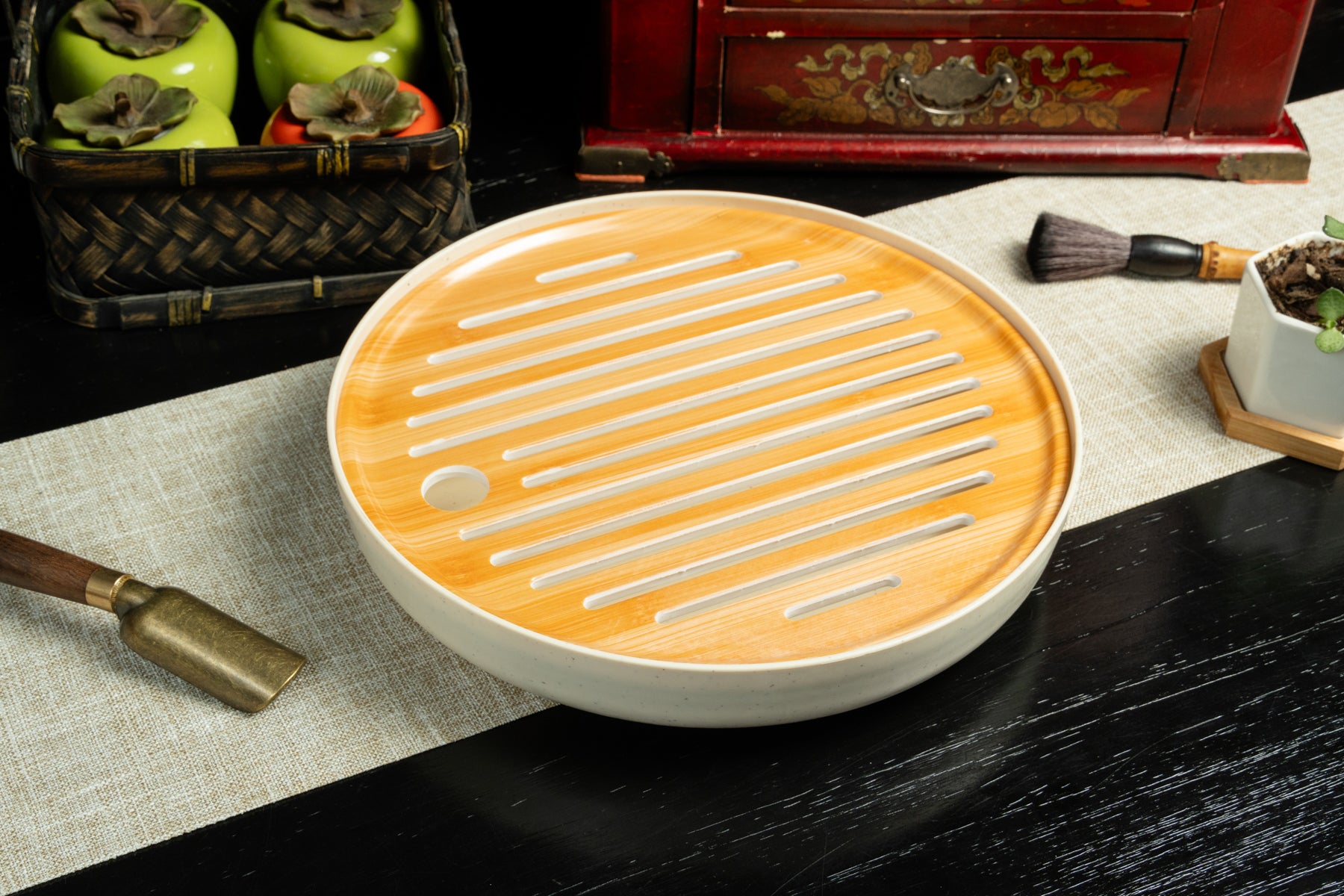 Bamboo Melamine Round Tea tray (M) 竹絞密胺茶盤 (中)