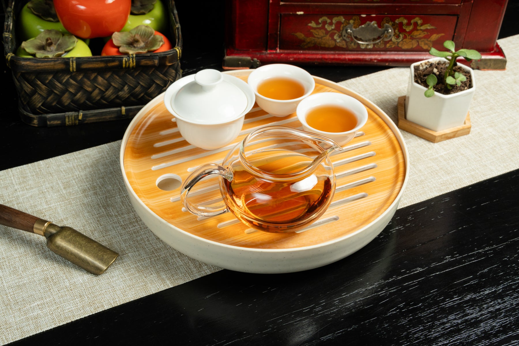 Bamboo Melamine Round Tea Tray (M) 竹絞密胺茶盤 (中)