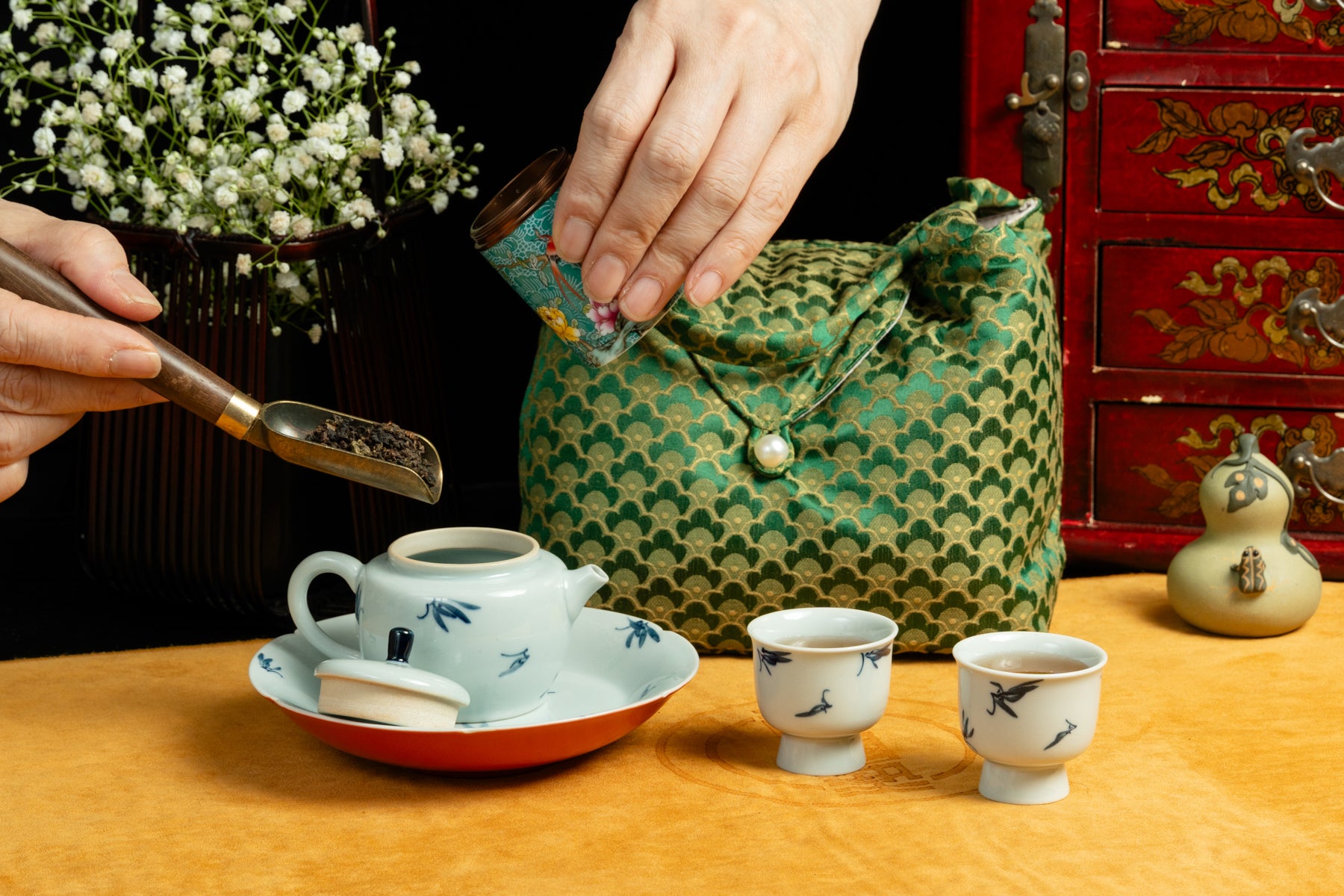 Little Orchid Portable Tea Set with Carrying Bag 小蘭花憶然壺一壺二杯