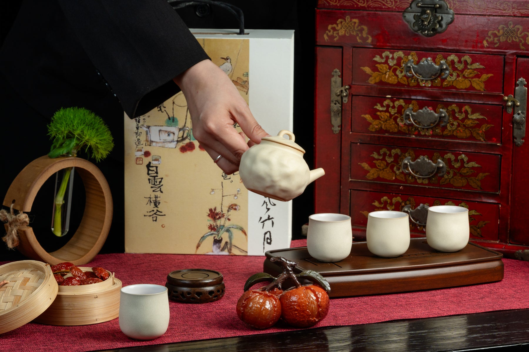 Rustic Mountain Mist Teapot Four Cup Set 純手工粗陶嵐山茶壺四杯套裝