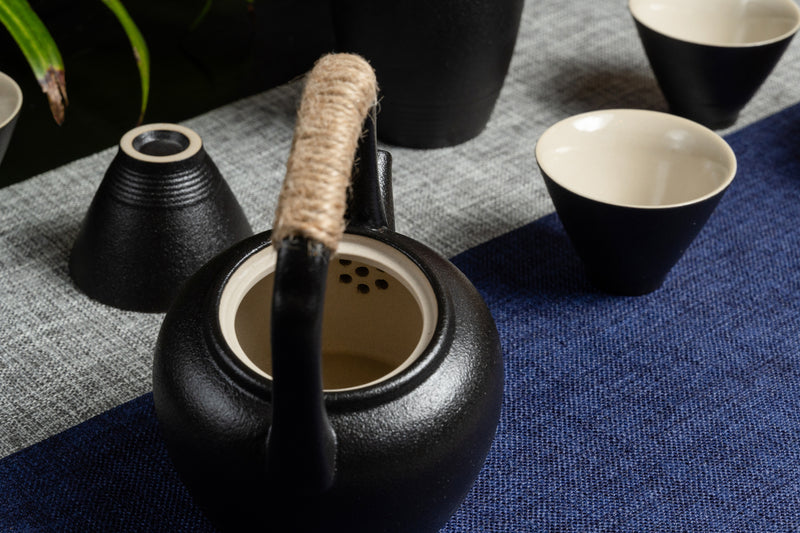 Retro Raised Handle Full Teapot Set Black 復古黑提梁茶具