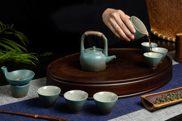 Retro Raised Handle Full Teapot Set - Green 復古綠提梁茶具