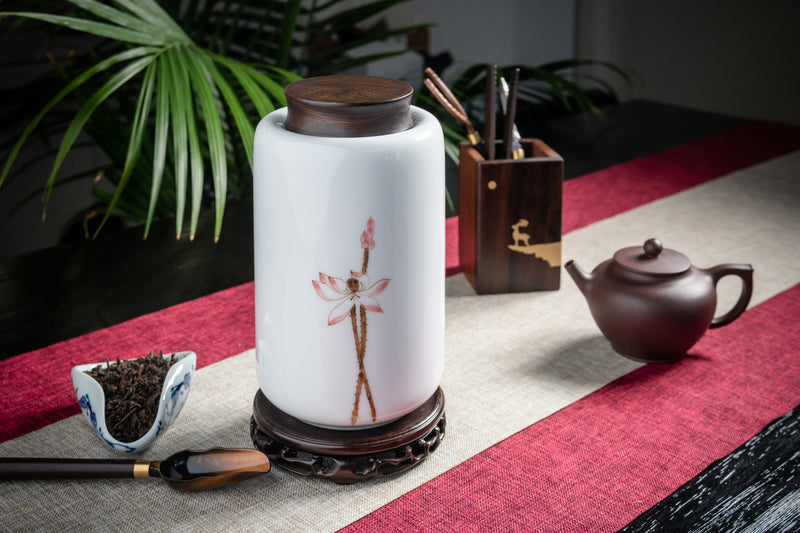 Lotus Flower Tall Canister with Rosewood Lid