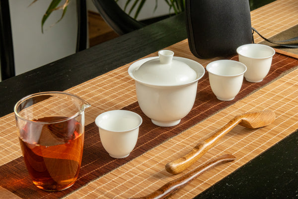 White Jade Travel Tea Set 6 Pieces Set With Hard Shell Case