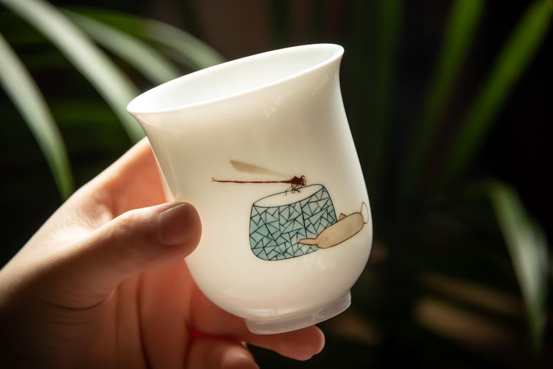 Exclusive Jingdezhen Porcelain Cup - Dragonfly Dance