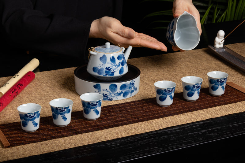 Qinghua Persimmon Tea Set 手绘青花柿子提梁壶茶具套装