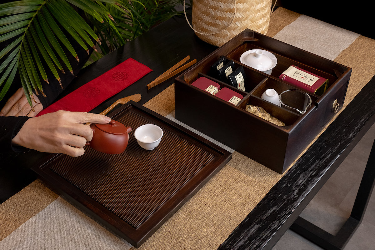 Square Dynasty Tea Tray 胡桃色竹制收纳盒茶盘-四方