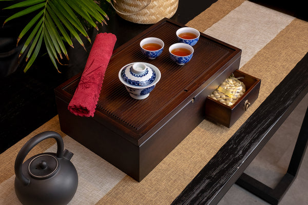Long Dynasty Tea Tray 胡桃色竹制收纳盒茶盘-長方